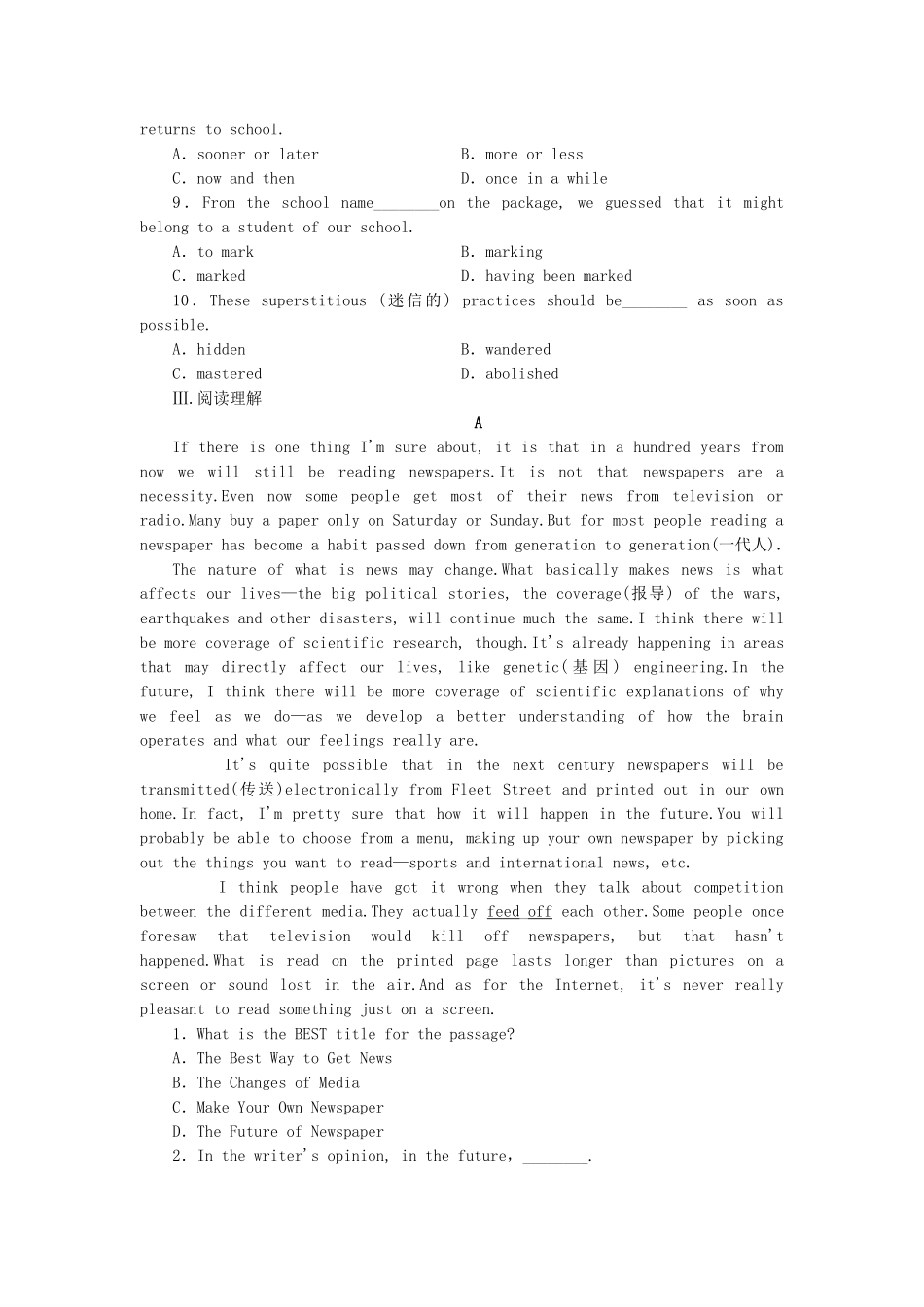 （课标卷 ）高中英语 Module 4 Carnival Cultural Corner & Writing课时作业 外研版必修5_第2页
