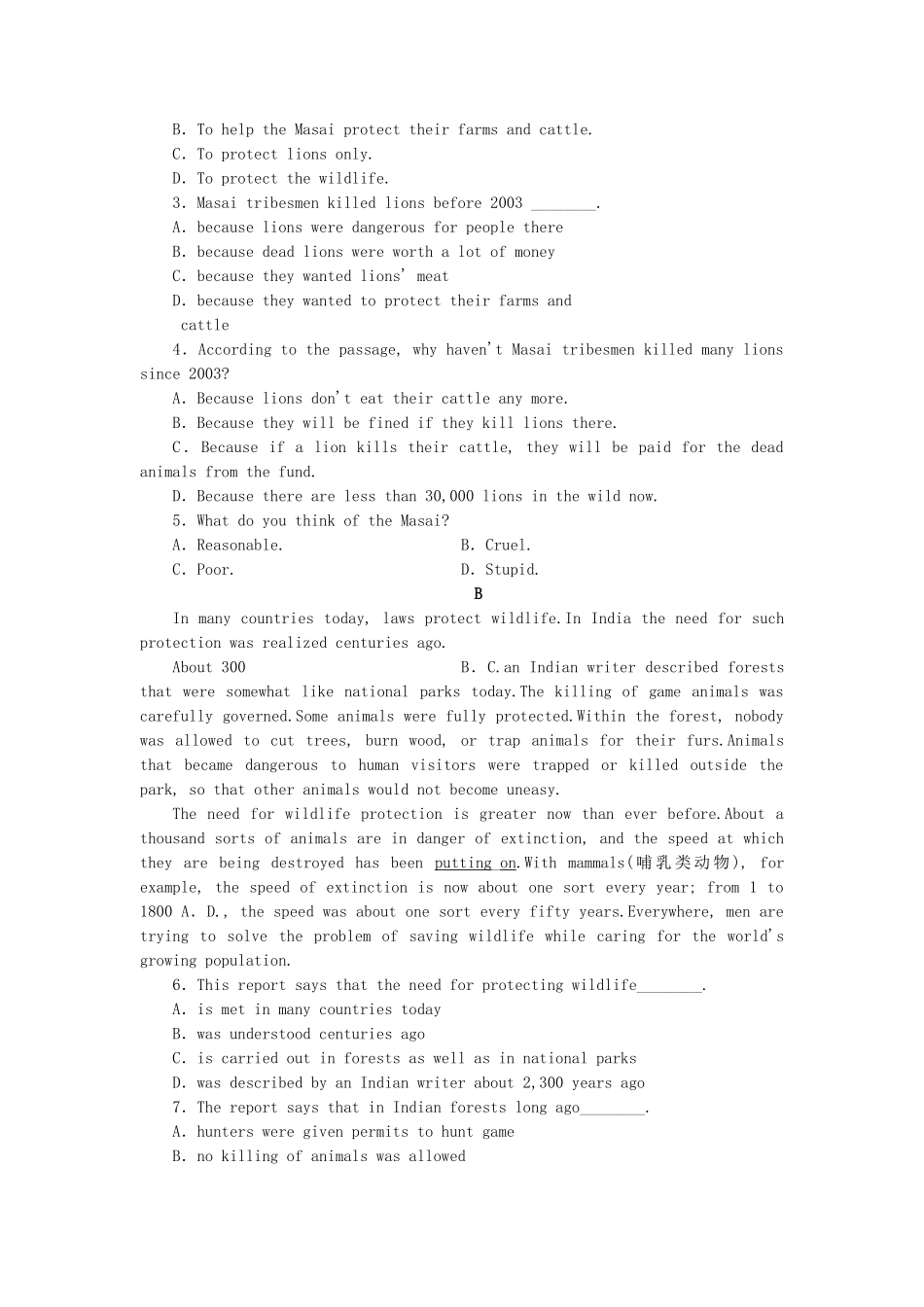（课标卷 ）高中英语 Module 6 Animals in Danger Cultural Corner & Writing课时作业 外研版必修5_第3页