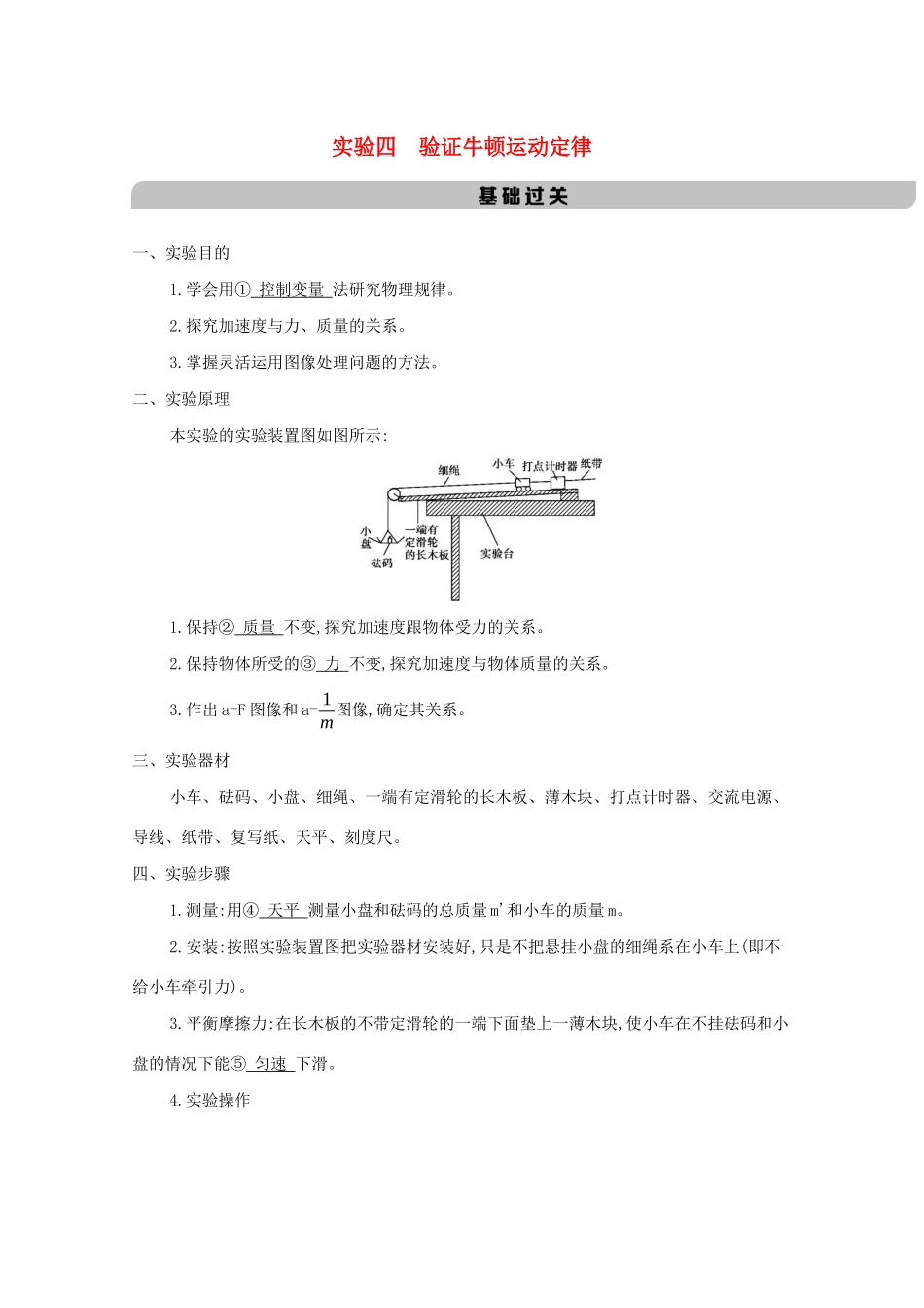 （课标版）高考物理一轮复习 第三章 牛顿运动定律 实验四 验证牛顿运动定律教材研读夯基提能作业（含解析）-人教版高三全册物理试题_第1页