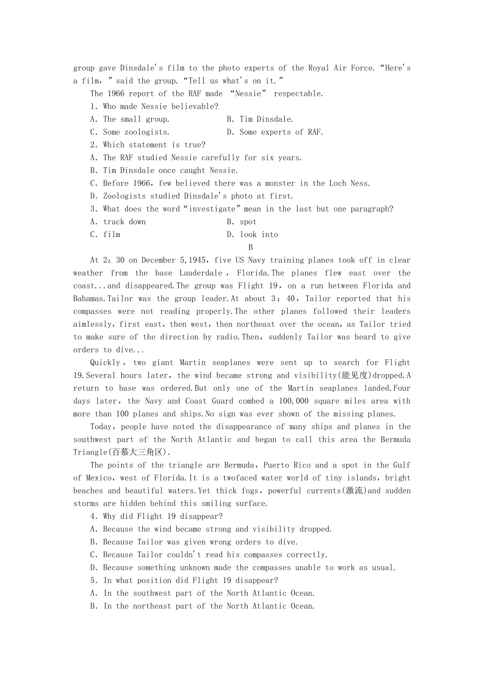 （课标卷）高中英语 Module 6 Unexplained Mysteries of the Natural World Cultural Corner & Writing课时作业 外研版必修4_第3页