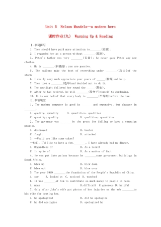 （课标卷）高中英语 Unit 5 Nelson Mandela-a modern hero Warming Up & Reading课时作业 新人教版必修1