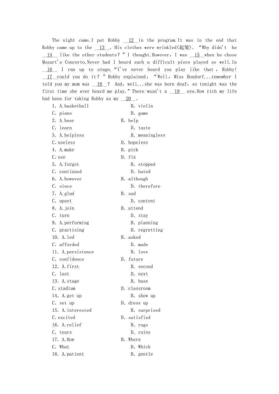 （课标卷）高中英语 Unit 5 Rhythm Beijing Opera & Experiment in Folk课时作业 北师大版必修2_第3页