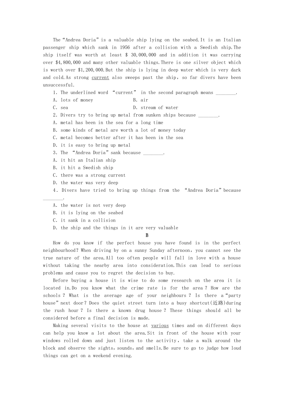 （课标卷）高中英语 Unit7 the sea Warm up & The Spirit of Explorers课时作业 新人教版必修3_第3页