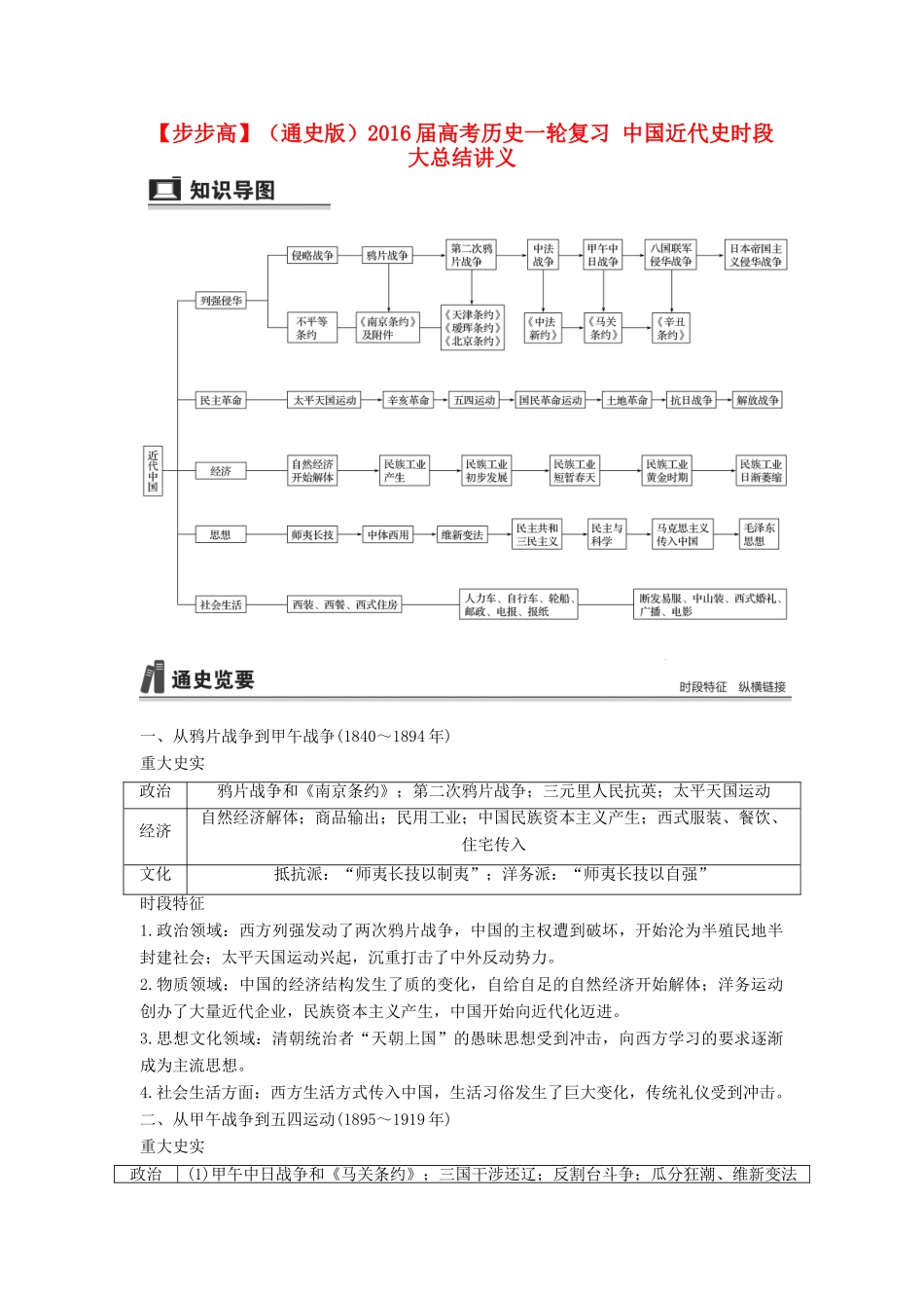 （通史版）高考历史一轮复习 中国近代史时段大总结讲义-人教版高三全册历史试题_第1页