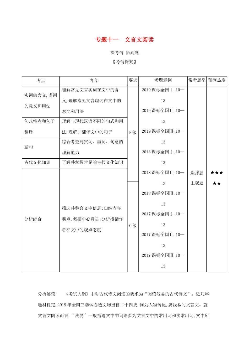 （课标专用 A版）高考语文 第三部分 古代诗文阅读 专题十一 文言文阅读试题-人教版高三语文试题_第1页