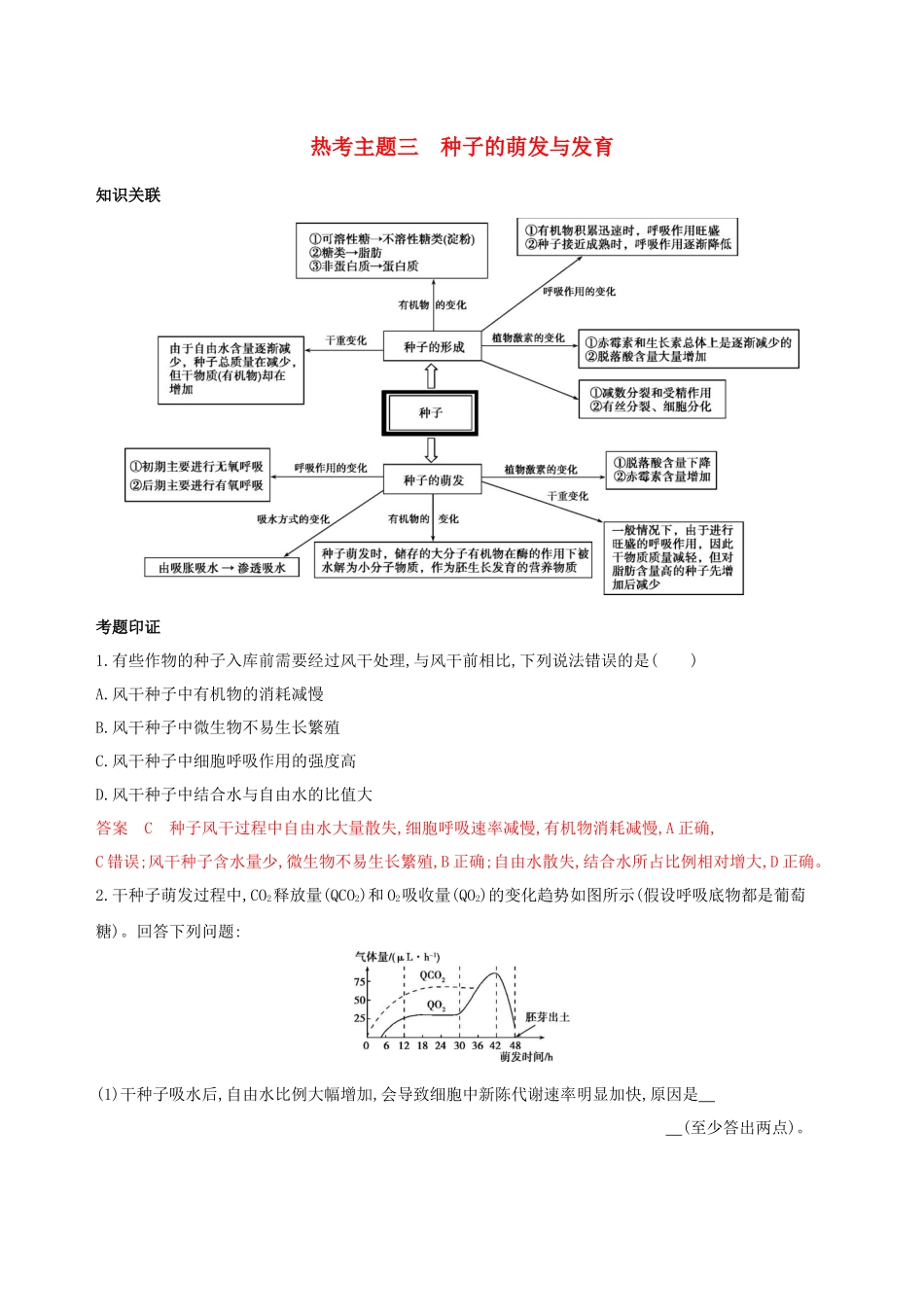 （课标专用）高考生物二轮复习 热考主题三 种子的萌发与发育精练（含解析）-人教版高三生物试题_第1页