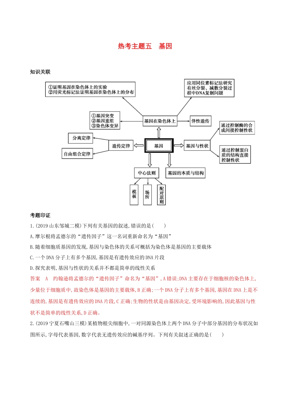 （课标专用）高考生物二轮复习 热考主题五 基因精练（含解析）-人教版高三生物试题_第1页