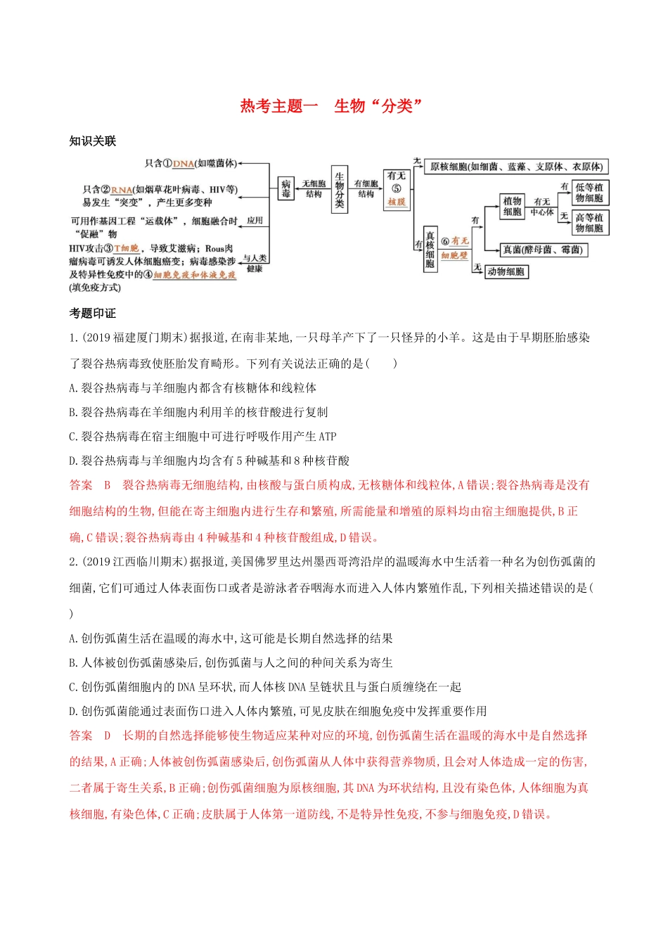 （课标专用）高考生物二轮复习 热考主题一 生物“分类”精练（含解析）-人教版高三生物试题_第1页