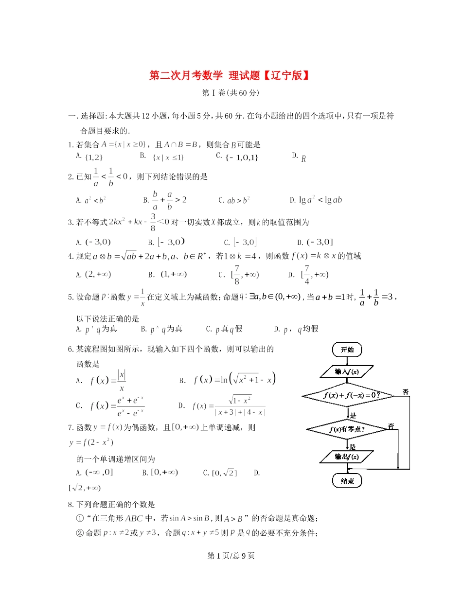 （辽宁）高三数学上学期第二次月考试题 理-人教高三数学试题_第1页