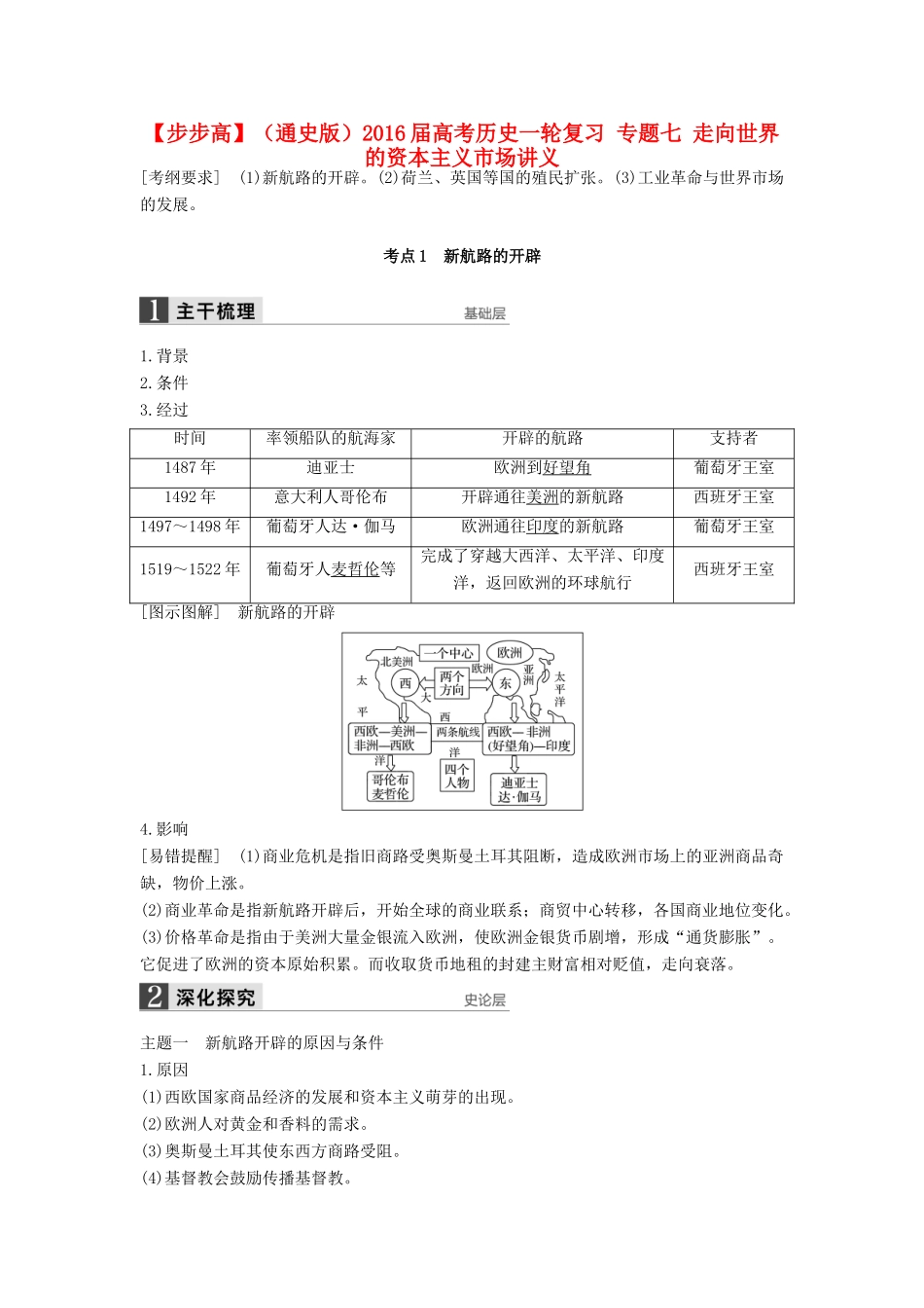 （通史版）高考历史一轮复习 专题七 走向世界的资本主义市场讲义-人教版高三全册历史试题_第1页