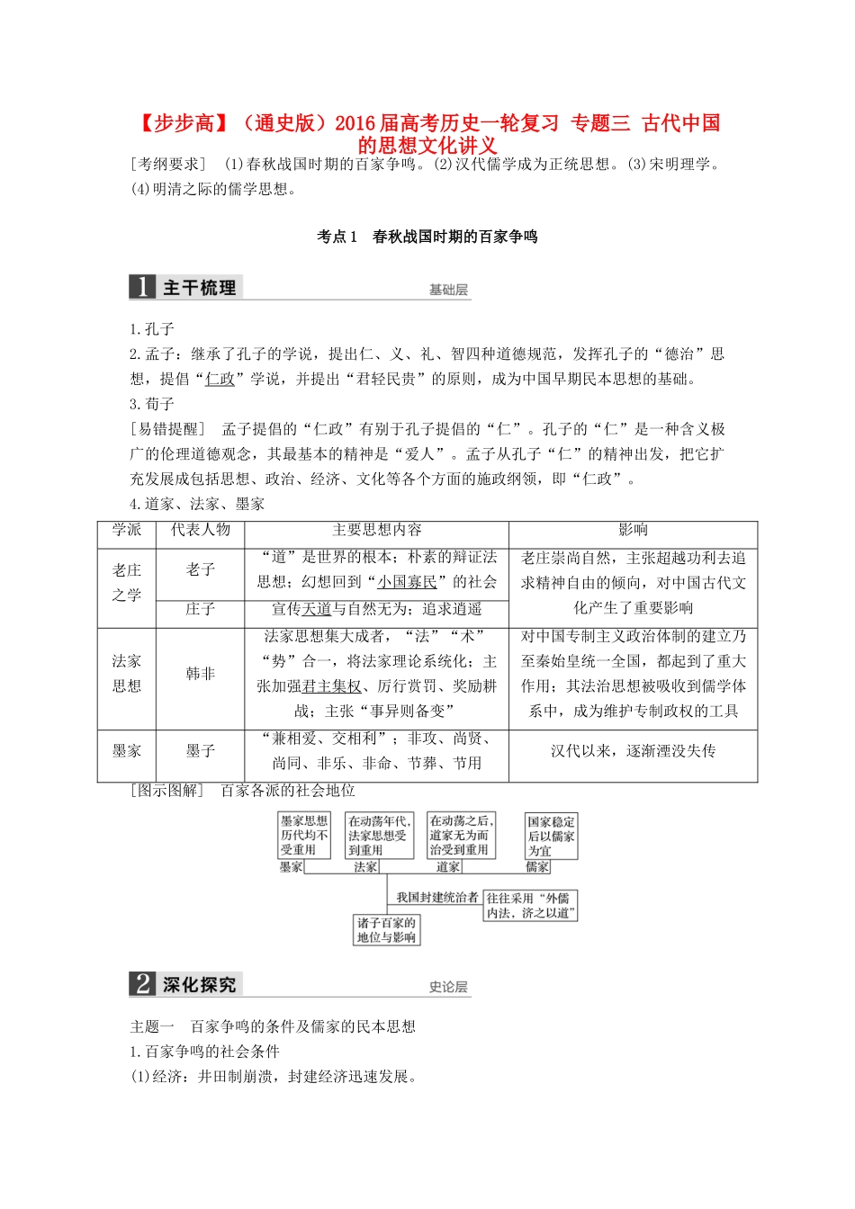 （通史版）高考历史一轮复习 专题三 古代中国的思想文化讲义-人教版高三全册历史试题_第1页