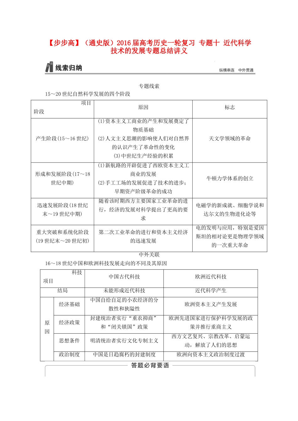 （通史版）高考历史一轮复习 专题十 近代科学技术的发展专题总结讲义-人教版高三全册历史试题_第1页
