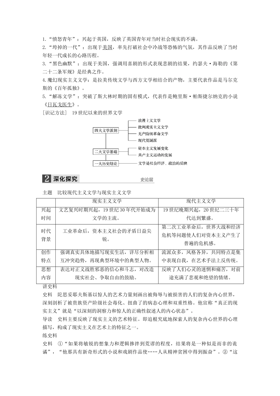 （通史版）高考历史一轮复习 专题十九 19世纪以来的世界文学艺术讲义-人教版高三全册历史试题_第2页