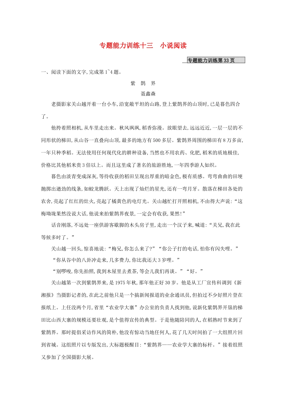 （课标专用）天津市高考语文二轮复习 专题能力训练13 小说阅读-人教版高三语文试题_第1页