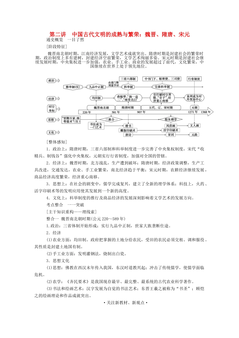 （通史版）高考历史二轮专题复习 1.1.1 第二讲 中国古代文明的成熟与繁荣：魏晋、隋唐、宋元（含解析）-人教版高三全册历史试题_第1页
