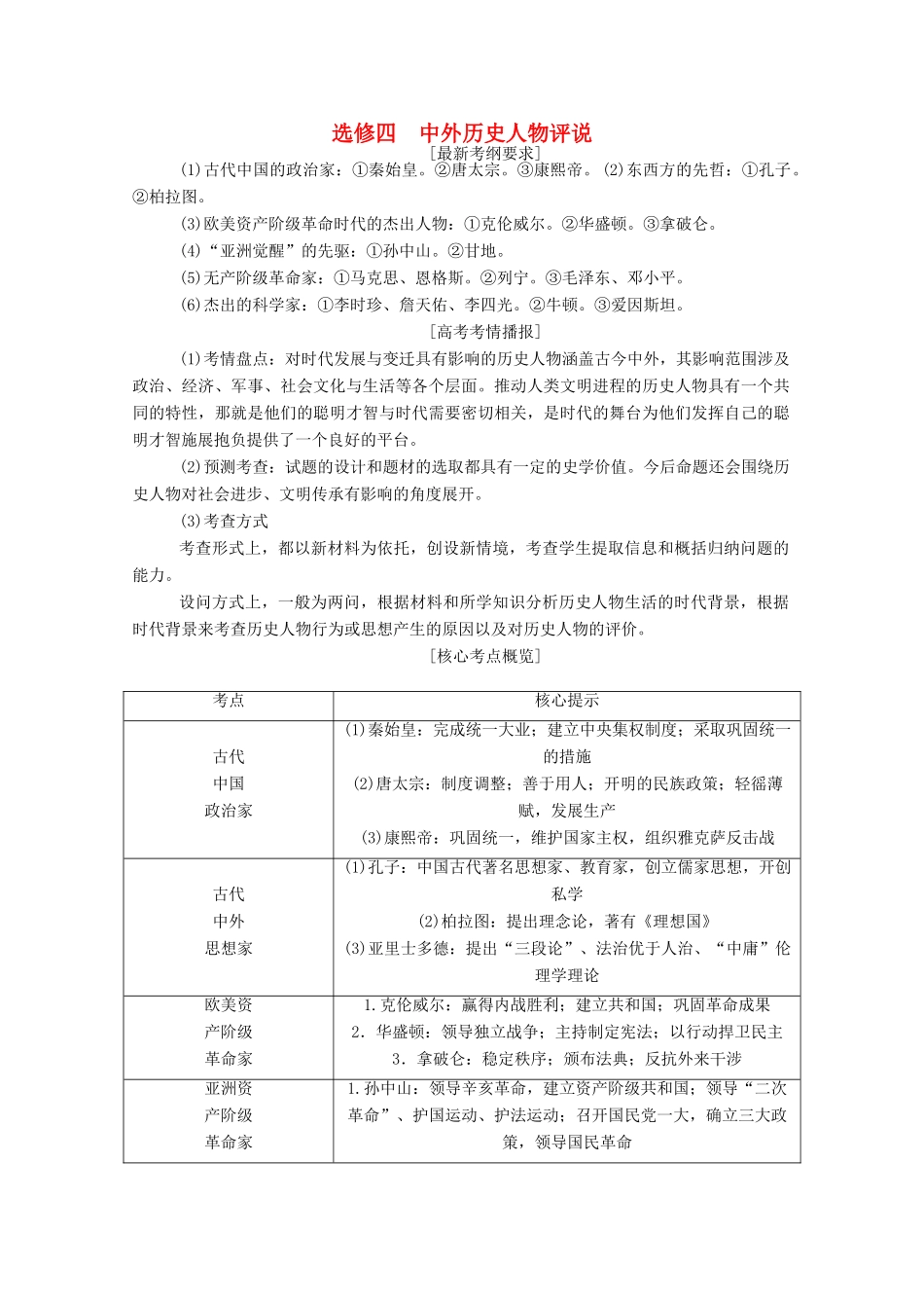 （通史版）高考历史二轮专题复习 选修四 中外历史人物评说（含解析）-人教版高三选修历史试题_第1页