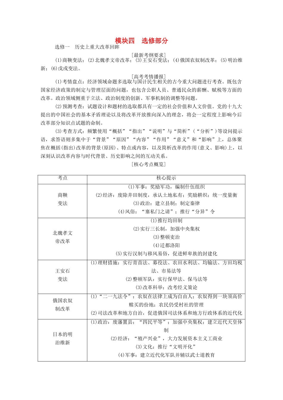 （通史版）高考历史二轮专题复习 选修一 历史上重大改革回眸（含解析）-人教版高三选修历史试题_第1页