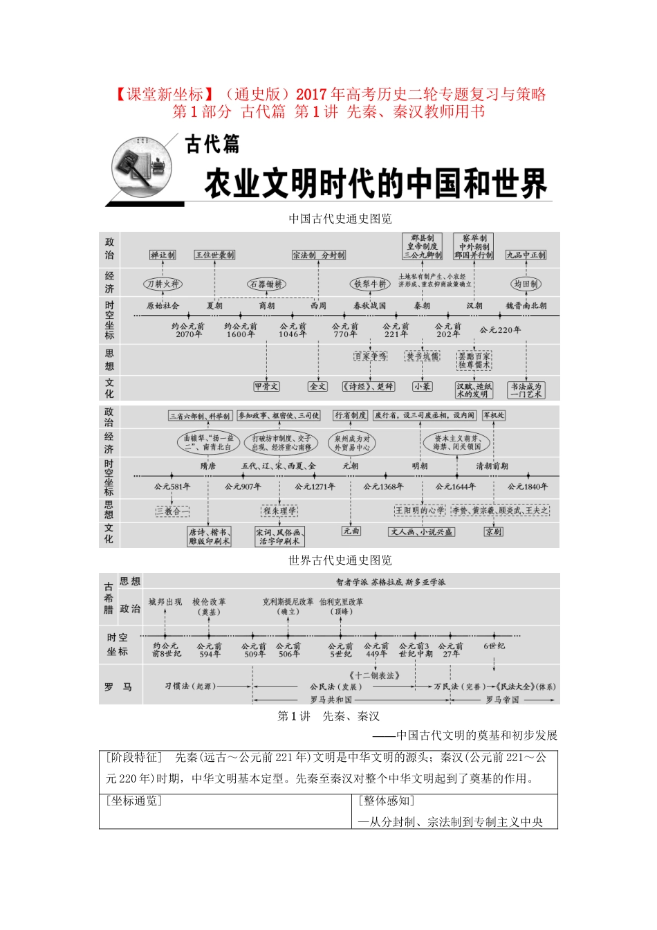 （通史版）高考历史二轮专题复习与策略 第1部分 古代篇 第1讲 先秦、秦汉教师用书-人教版高三全册历史试题_第1页