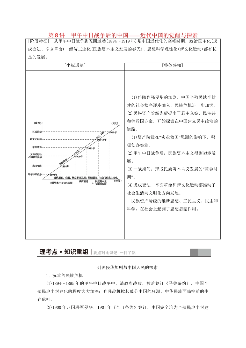（通史版）高考历史二轮专题复习与策略 第1部分 近代篇 第8讲 甲午中日战争后的中国教师用书-人教版高三全册历史试题_第1页