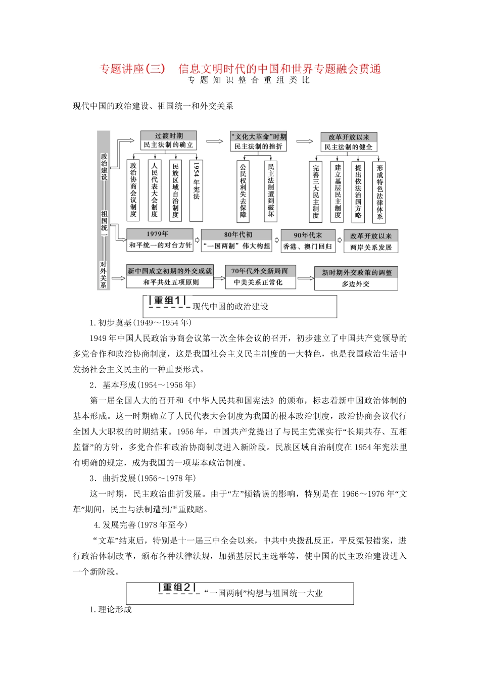 （通史版）高考历史二轮专题复习与策略 第1部分 现代篇 专题讲座3 信息文明时代的中国和世界专题融会贯通-人教版高三全册历史试题_第1页