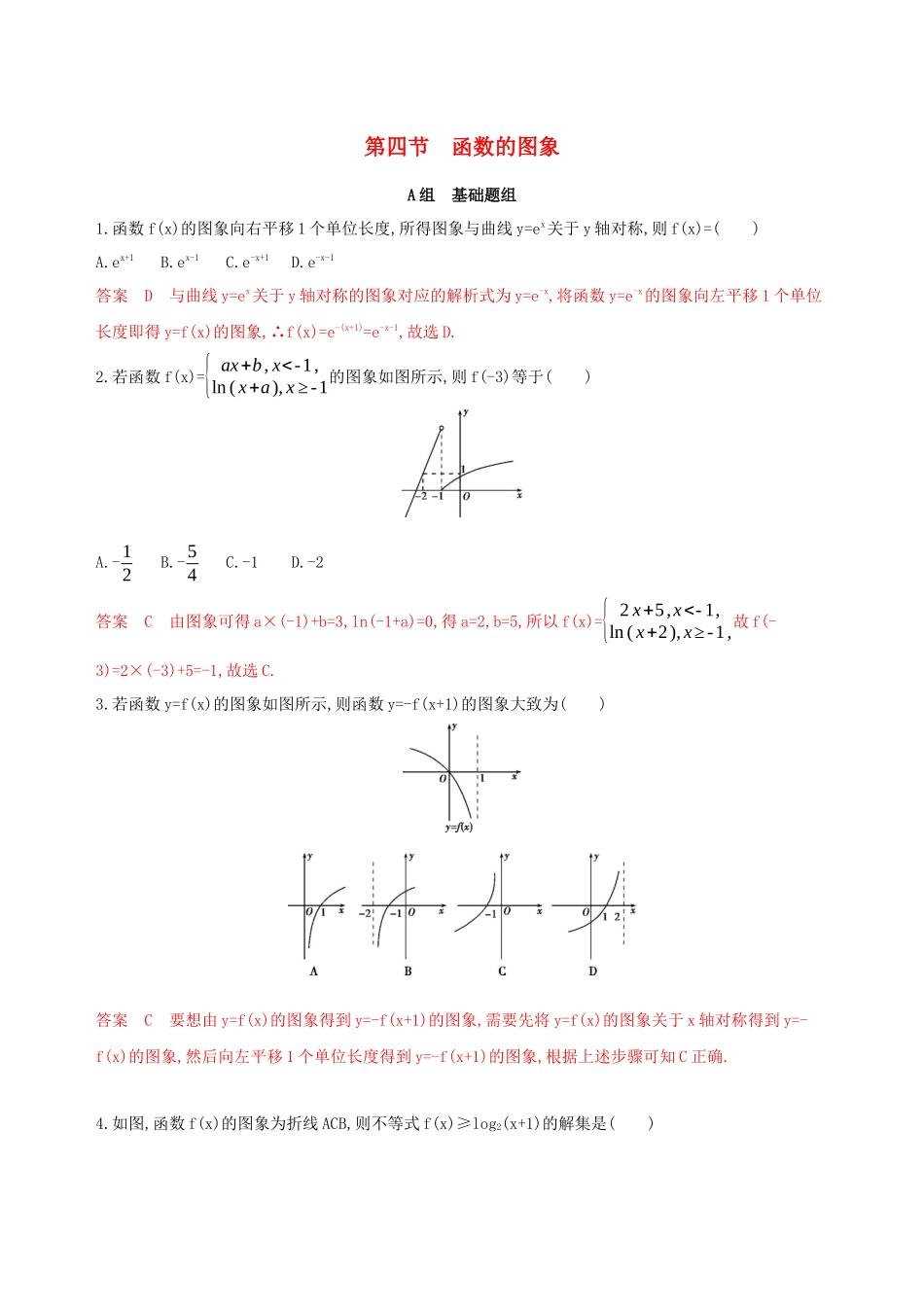 （课标通用）高考数学大一轮复习 第二章 4 第四节 函数的图象精练 理-人教版高三全册数学试题_第1页