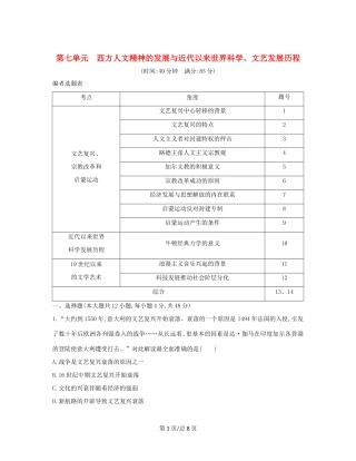 （通史B）高考历史一轮复习 第七单元 西方人文精神的发展与近代以来世界科学、文艺发展历程检测试题（含解析）-人教高三历史试题
