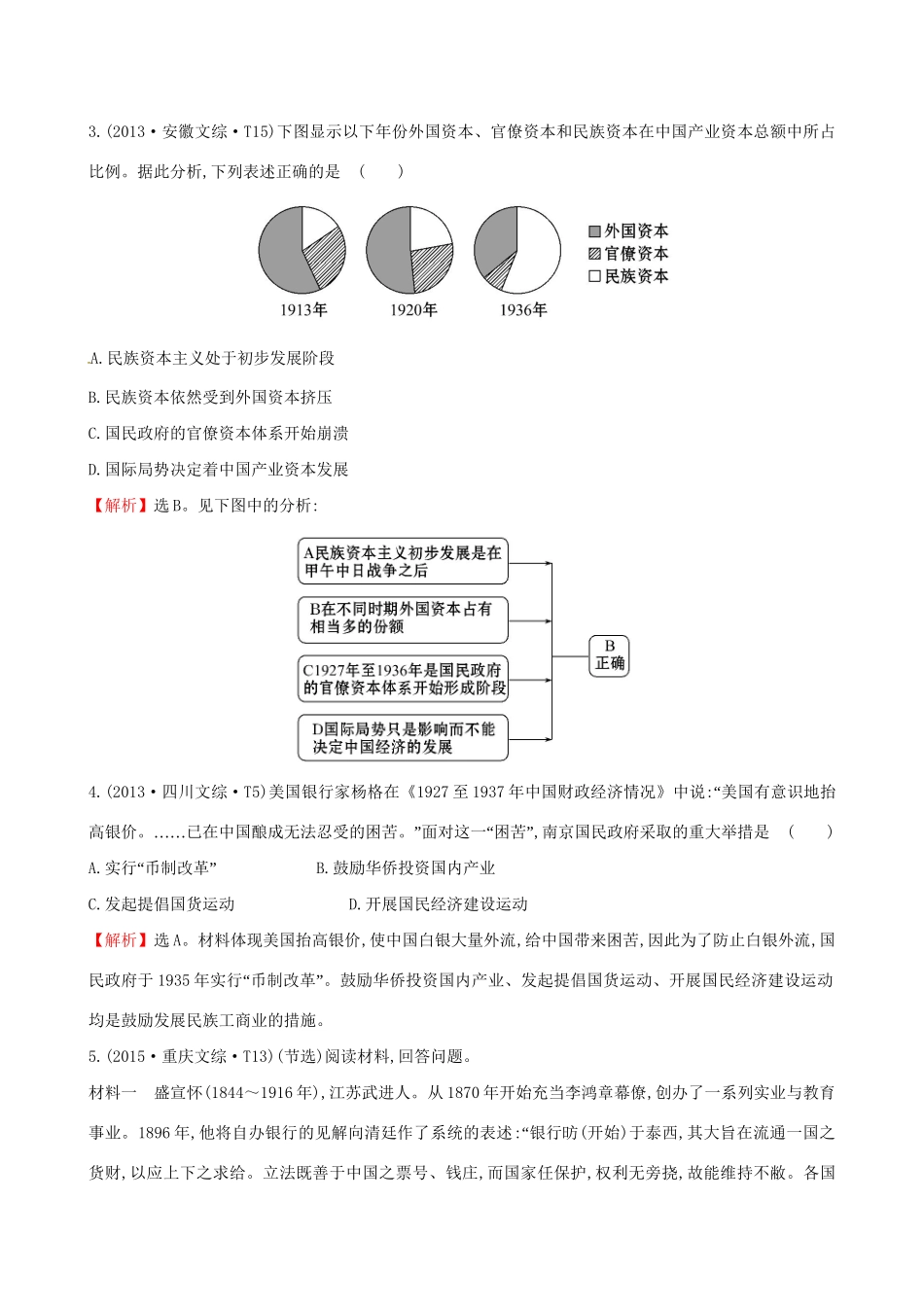 （通史版）高考历史一轮复习（考题演练跟踪检测）第八单元 近代中国资本主义的曲折发展及近现代社会生活的变迁 8.21 中国民族资本主义的曲折发展 新人教版-新人教版高三全册历史试题_第2页