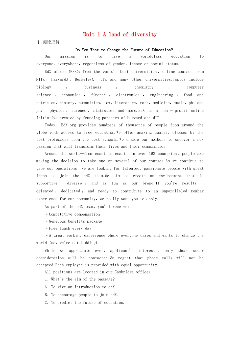 （课标通用）高考英语大一轮复习 Unit 1 A land of diversity课时作业 新人教版选修8-新人教版高三选修8英语试题_第1页