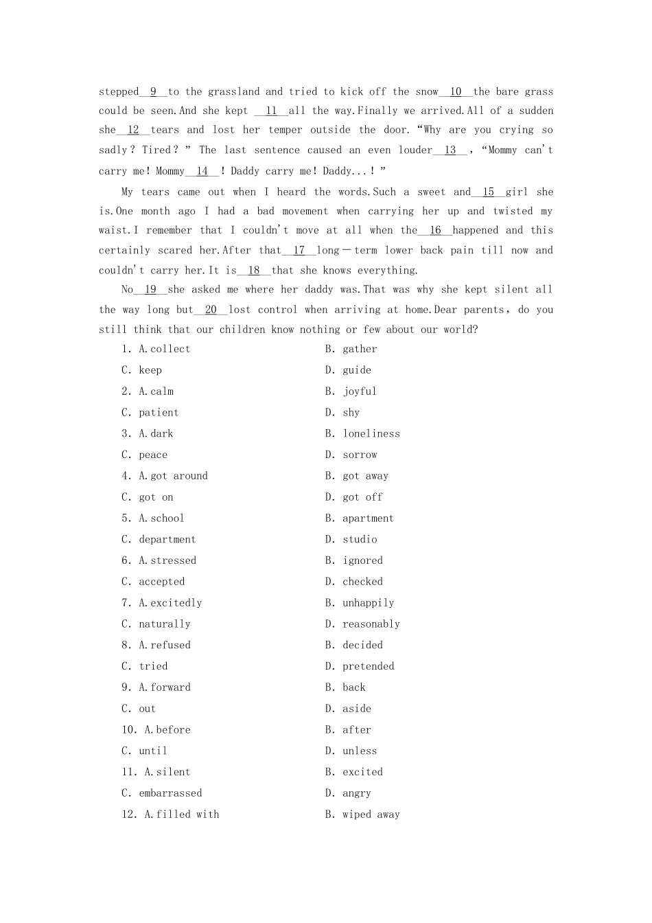 （课标通用）高考英语大一轮复习 Unit 1 A land of diversity课时作业 新人教版选修8-新人教版高三选修8英语试题_第3页