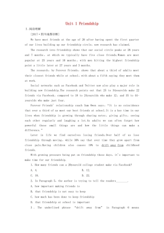 （课标通用）高考英语大一轮复习 Unit 1 Friendship课时作业 新人教版必修1-新人教版高三必修1英语试题