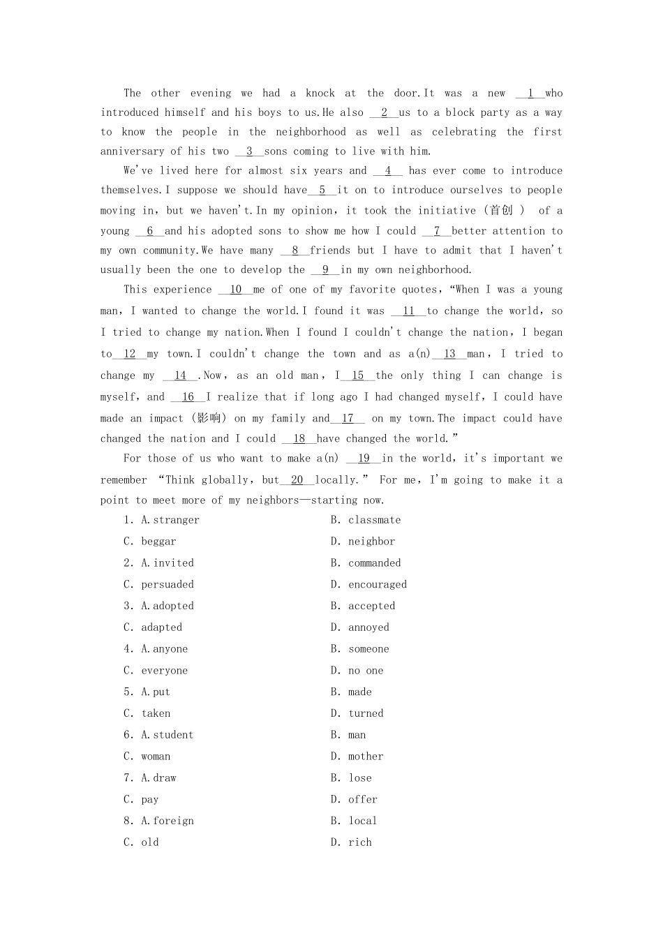 （课标通用）高考英语大一轮复习 Unit 2 Healthy eating课时作业 新人教版必修3-新人教版高三必修3英语试题_第3页