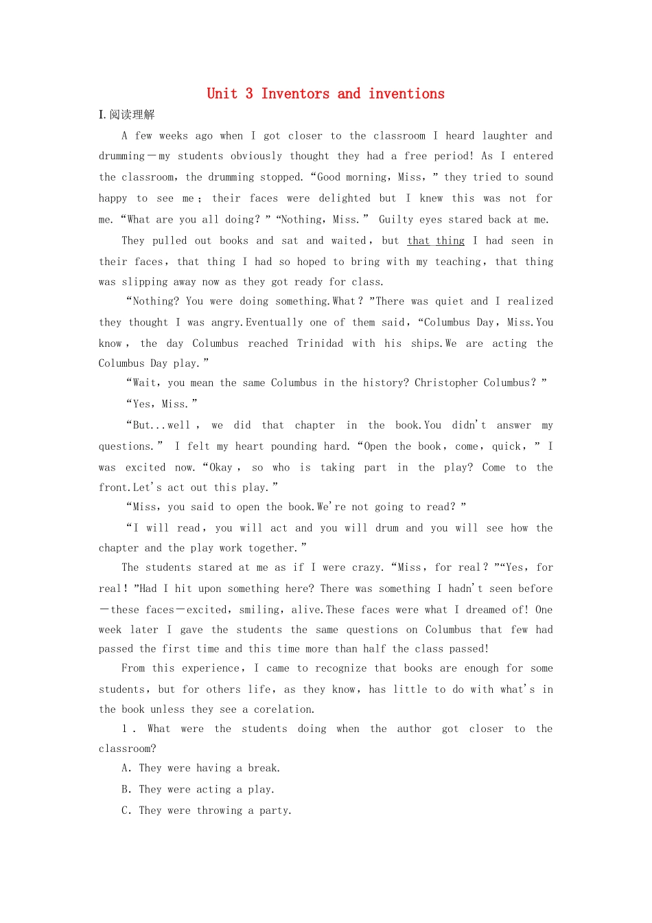 （课标通用）高考英语大一轮复习 Unit 3 Inventors and inventions课时作业 新人教版选修8-新人教版高三选修8英语试题_第1页