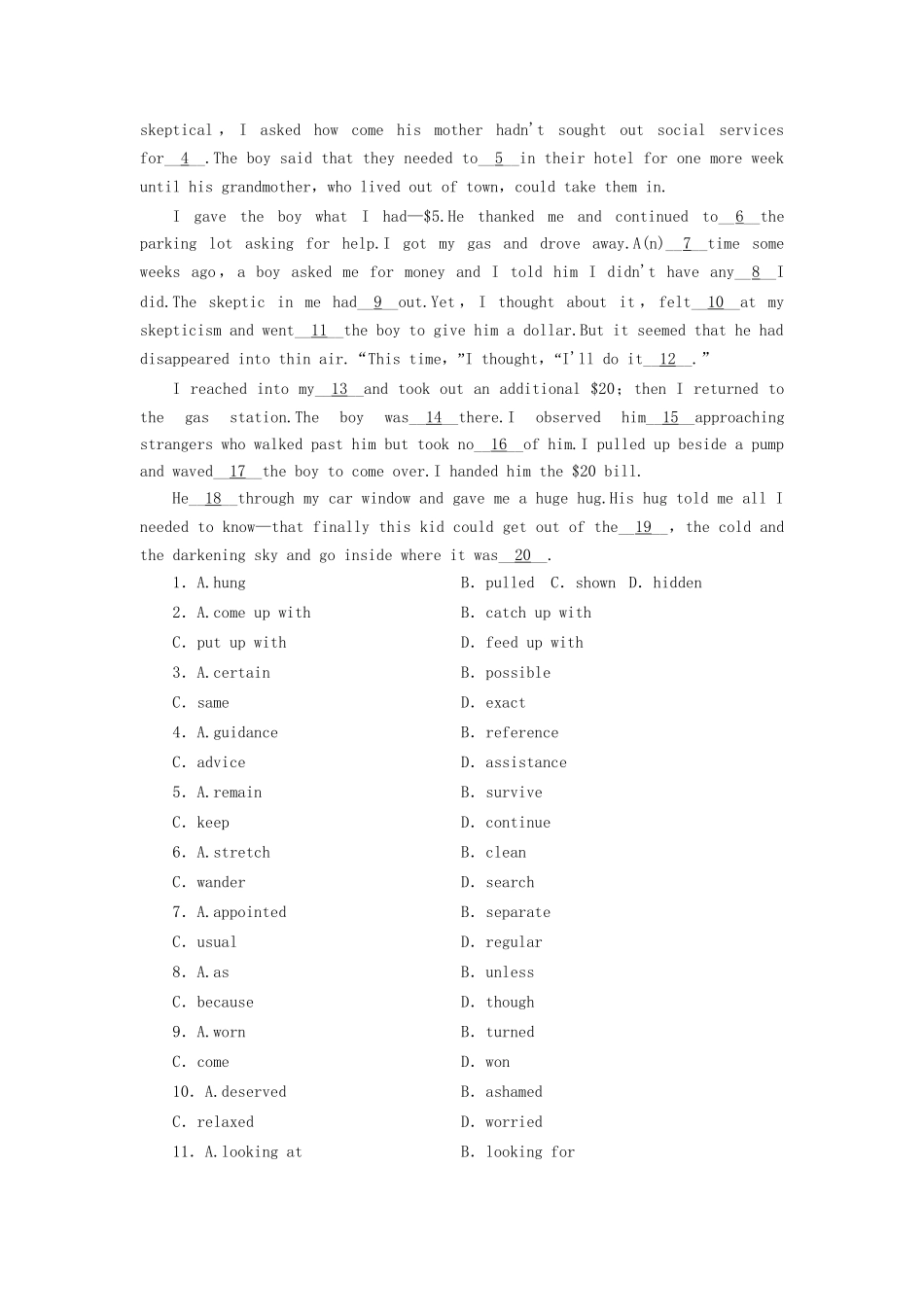 （课标通用）高考英语大一轮复习 Unit 4 Earthquakes课时作业 新人教版必修1-新人教版高三必修1英语试题_第3页