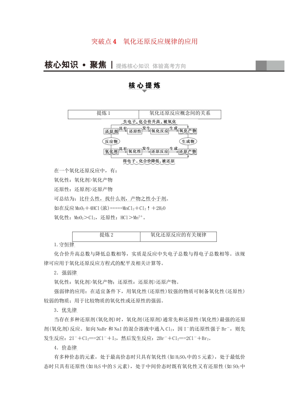高三化学二轮复习 第1部分 专题1 化学基本概念 突破点4 氧化还原反应规律的应用-人教高三化学试题_第1页