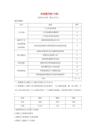 （通史版）高考历史一轮总复习 阶段提升练（十四）板块十四 世界现代化模式的创新与调整—20世纪初～20世纪40年代中期（含解析）新人教版-新人教版高三全册历史试题
