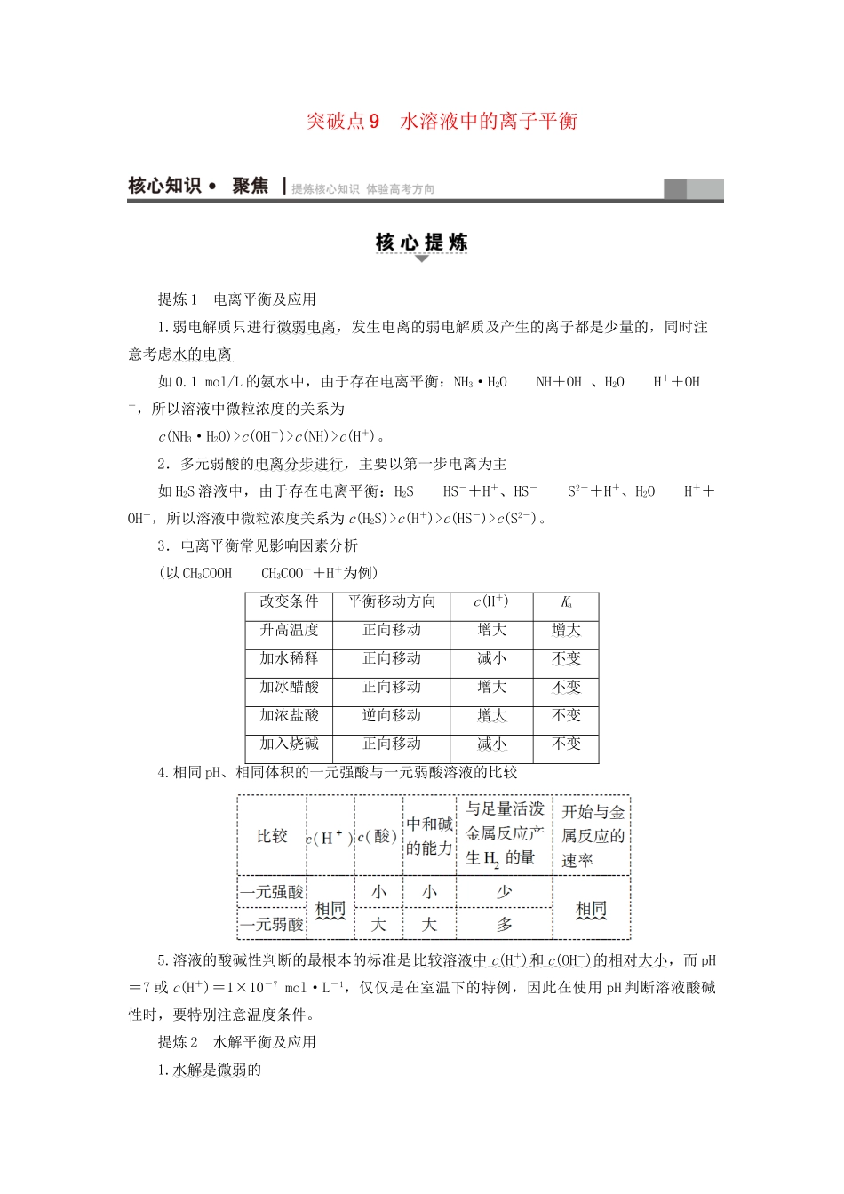 高三化学二轮复习 第1部分 专题2 化学基本理论 突破点9 水溶液中的离子平衡-人教高三化学试题_第1页
