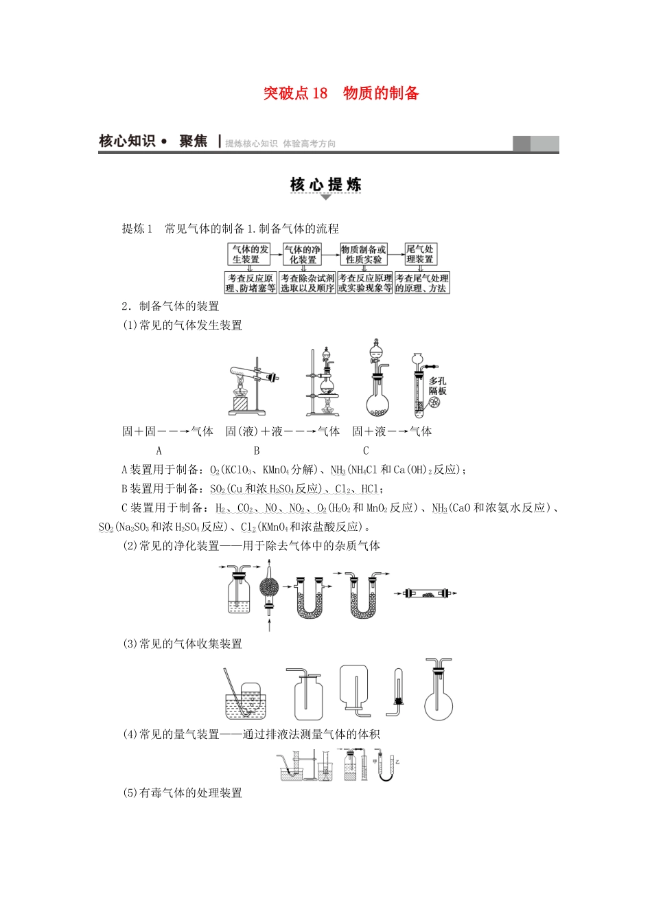 高三化学二轮复习 第1部分 专题4 化学实验 突破点18 物质的制备-人教高三化学试题_第1页