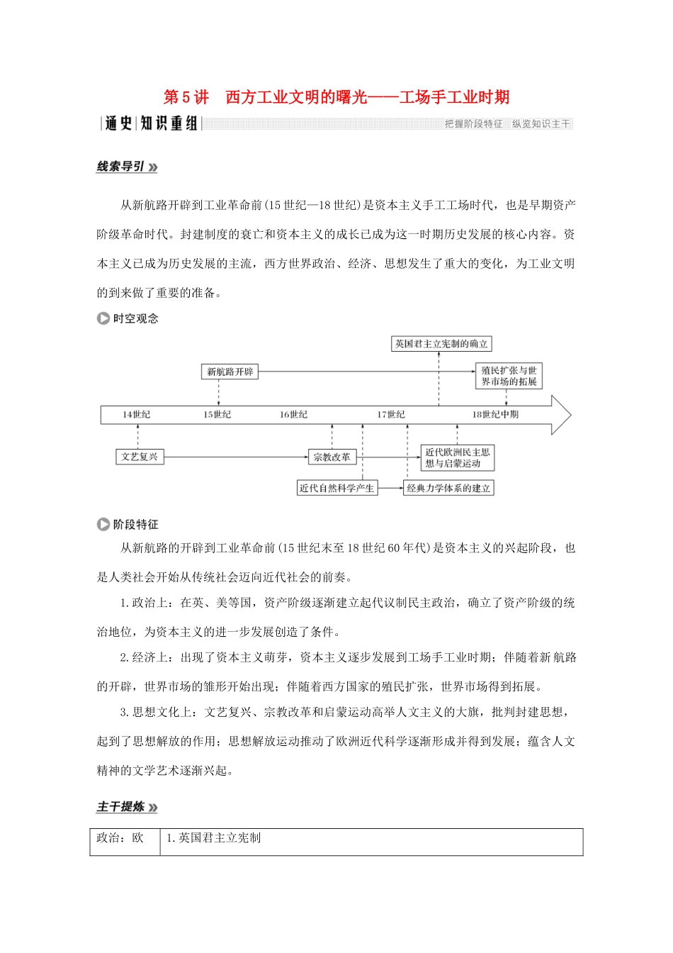 高考历史大二轮复习 板块二 中外近代文明的演进 第5讲 西方工业文明的曙光——工场手工业时期练习人教版高三全册历史试题_第1页
