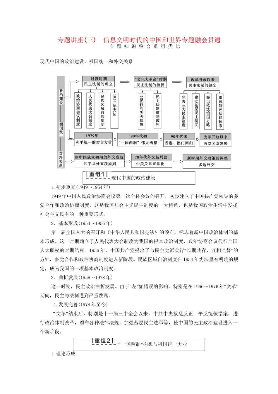 高三历史二轮复习 第1部分 现代篇 专题讲座3 信息文明时代的中国和世界专题融会贯通-人教高三历史试题_第1页