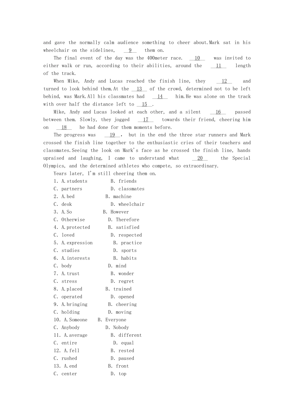 （课程标准卷地区专用）高英语二轮复习 专题限时训练(二十二) 夹叙夹议型完形填空配套作业(一)（解析版）_第3页