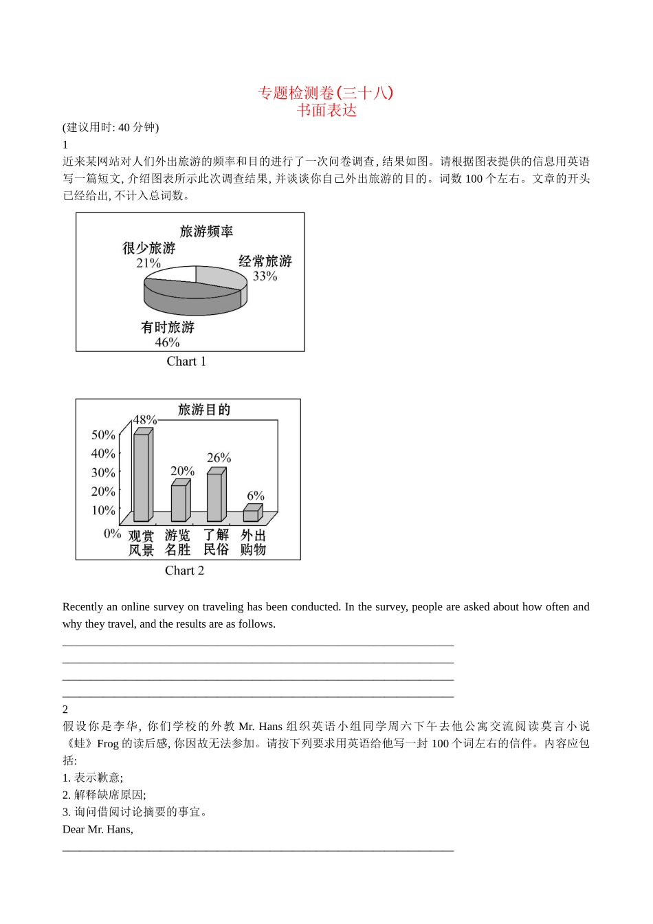 【高考专题辅导】高考英语专题检测卷（三十八） 书面表达_第1页