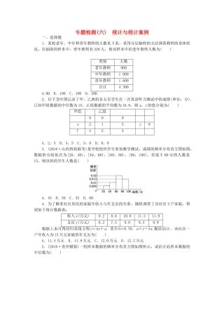 高三数学二轮复习 第一部分 重点保分专题检测(六) 统计与统计案例 文-人教高三数学试题