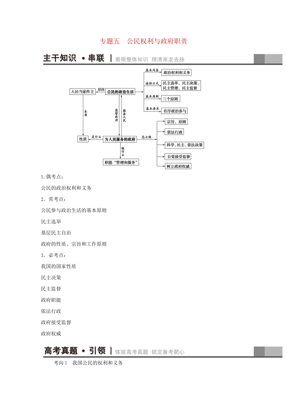 高三政治二轮复习 第1部分 专题5 公民权利与政府职责-人教高三政治试题_第1页