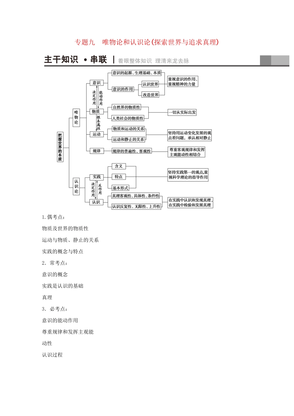 高三政治二轮复习 第1部分 专题9 唯物论和认识论（探索世界与追求真理）-人教高三政治试题_第1页