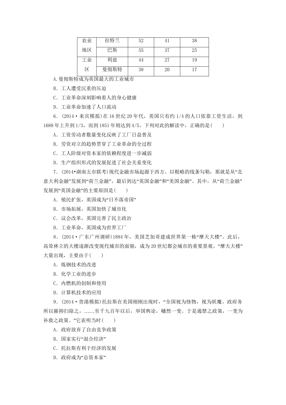 高考历史一轮复习 欧美的工业革命单元训练_第2页