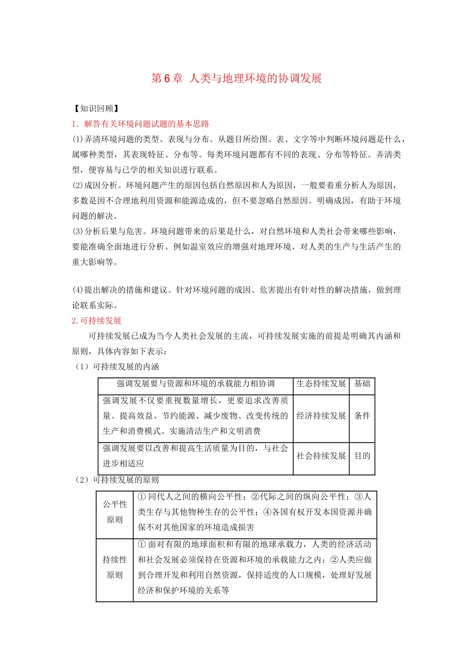 高一地理 第6章 人类与地理环境的协调发展暑假作业（含解析）-人教高一地理试题_第1页