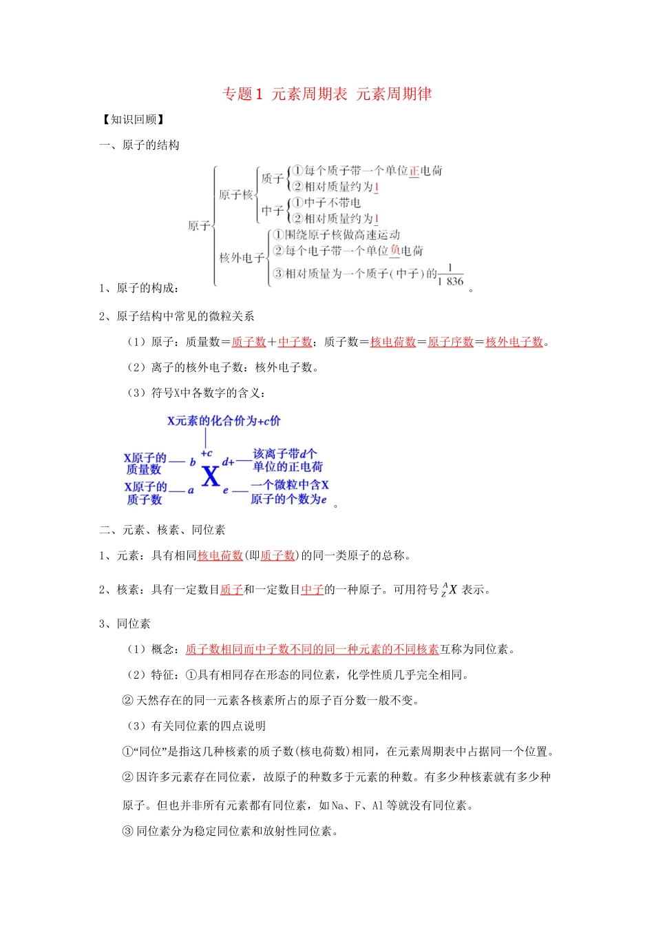 高一化学 专题1 元素周期表 元素周期律暑假作业（含解析）-人教高一化学试题_第1页