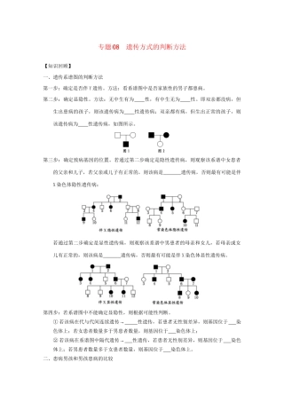 高一生物 专题08 遗传方式的判断方法暑假作业（含解析）-人教高一生物试题