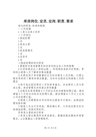 2024年库房岗位定员定岗职责要求