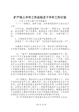 2024年矿产局上半年工作总结及下半年工作计划